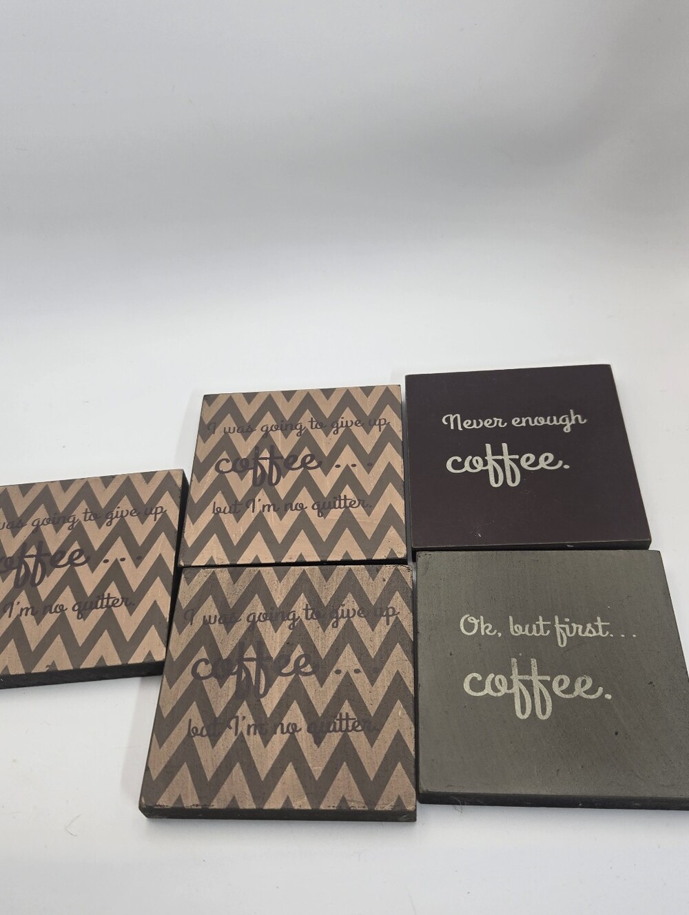 Wooden Coffee Coaster Lot Of 5 New, With Marker On Tags